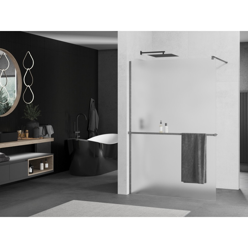 Mexen Kioto+ Duschwand mit Ablage Walk-in 70 x 200 cm, Matt, Gebürstet Gun Grau - 800-070-121-66-30