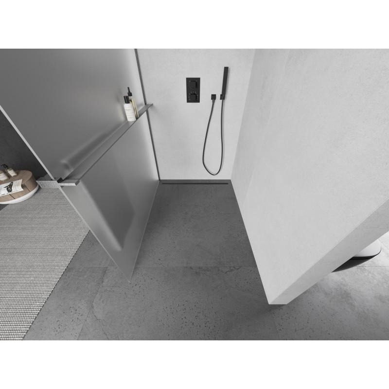 Mexen Kioto+ Duschwand mit Ablage Walk-in 70 x 200 cm, Matt, Gebürstet Gun Grau - 800-070-121-66-30