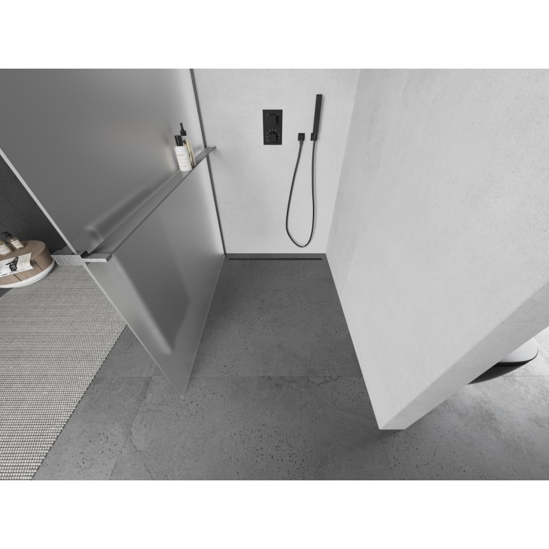 Mexen Kioto+ Duschwand mit Regal Walk-in 90 x 200 cm, matt, gun gray gebürstet - 800-090-121-66-30