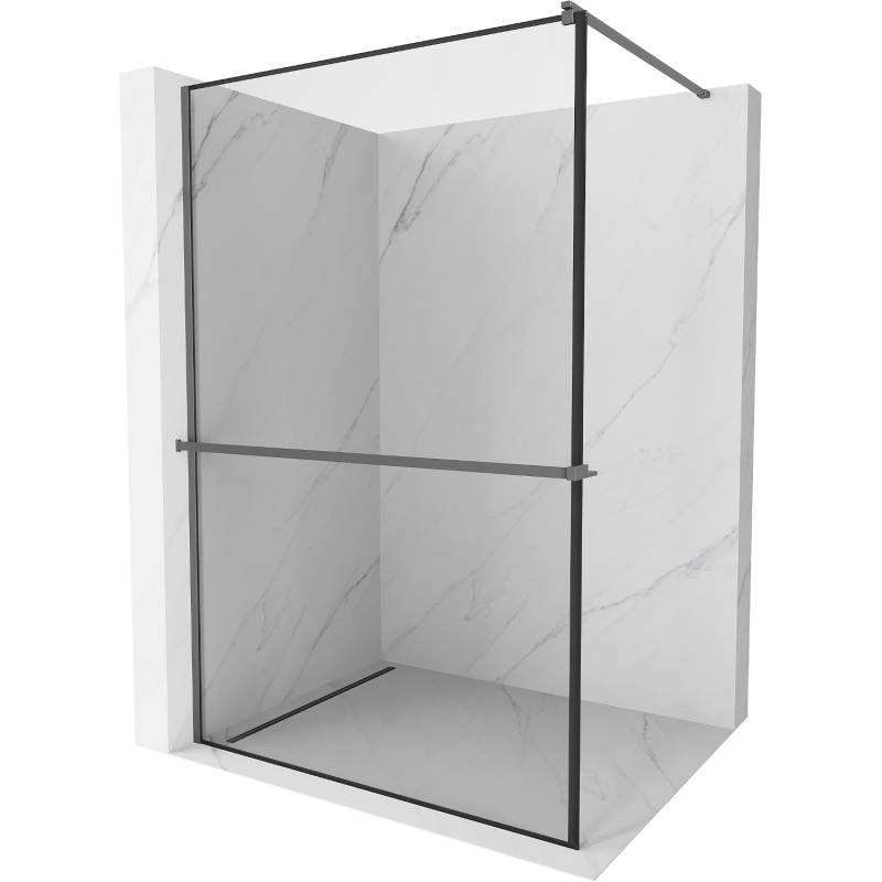 Mexen Kioto+ Duschabtrennung mit Ablage Walk-in 120 x 200 cm, schwarzer Rahmen, Gun Metal - 800-120-121-95-70