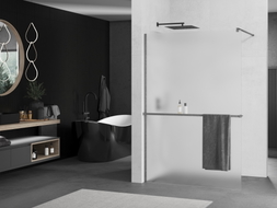 Mexen Kioto+ Duschwand mit Ablage Walk-in 100 x 200 cm, Mattglas, Gebürstetes Gun Gray - 800-100-121-66-30