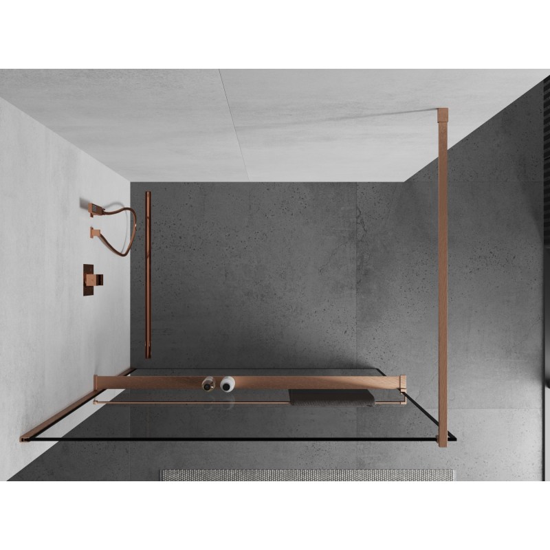 Mexen Kioto+ Duschwand mit Regal Walk-in 70 x 200 cm, schwarzer Rahmen, gebürstetes Kupfer - 800-070-121-65-70