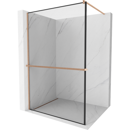 Mexen Kioto+ Duschwand mit Regal Walk-in 70 x 200 cm, schwarzer Rahmen, gebürstetes Kupfer - 800-070-121-65-70