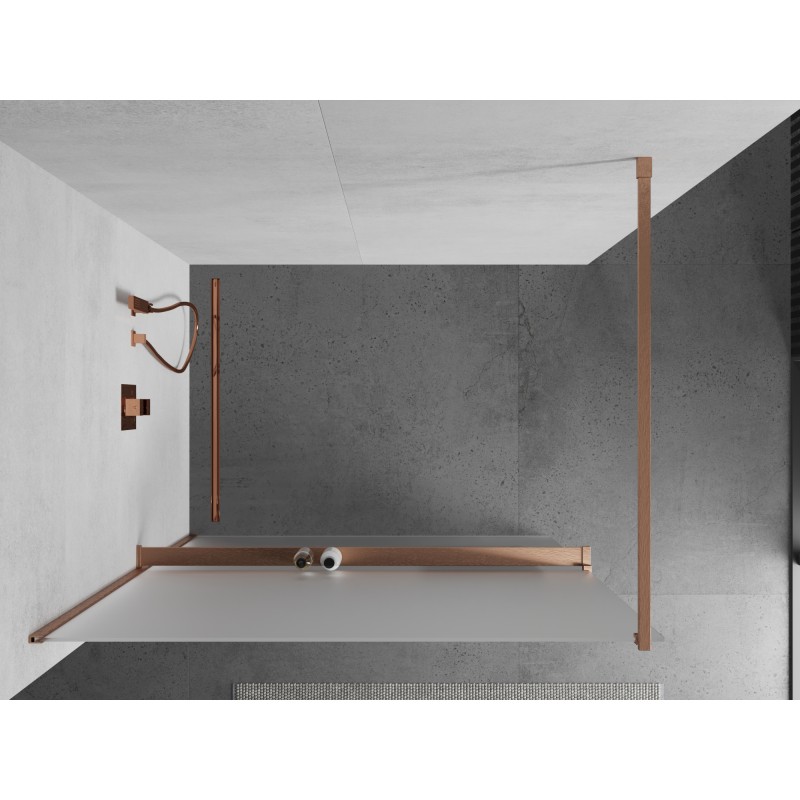 Mexen Kioto+ Duschwand mit Ablage Walk-in 90 x 200 cm, Mattglas, gebürstetes Kupfer - 800-090-121-65-30