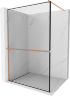 Mexen Kioto+ Duschwand mit Ablage Walk-in 110 x 200 cm, schwarzer Rahmen, gebürstetes Kupfer - 800-110-121-65-70