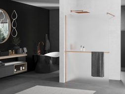 Mexen Kioto+ Duschwand mit Regal Walk-in 120 x 200 cm, Eisglas, gebürstetes Kupfer - 800-120-121-65-30