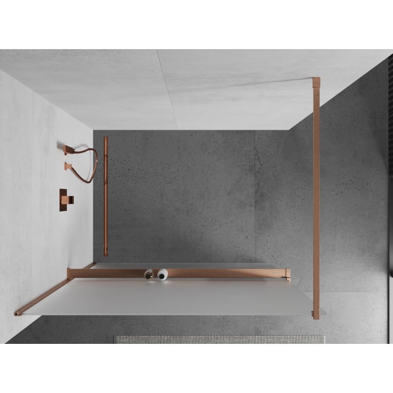Mexen Kioto+ Duschwand mit Regal Walk-in 130 x 200 cm, Frost, gebürstetes Kupfer - 800-130-121-65-30