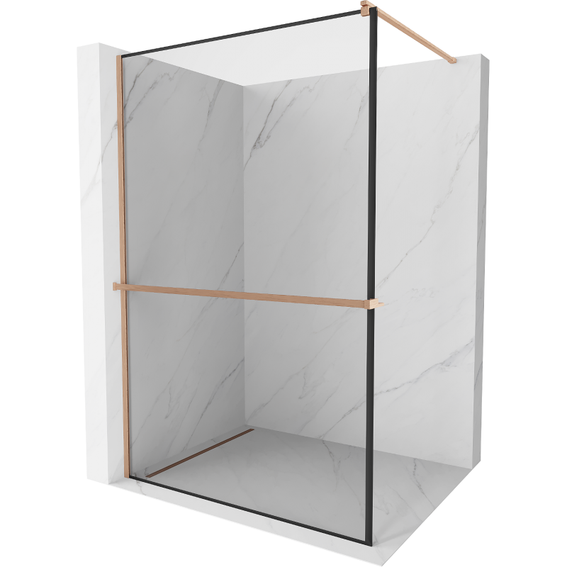 Mexen Kioto+ Duschwand mit Regal Walk-in 130 x 200 cm, schwarzer Rahmen, gebürstetes Kupfer - 800-130-121-65-70