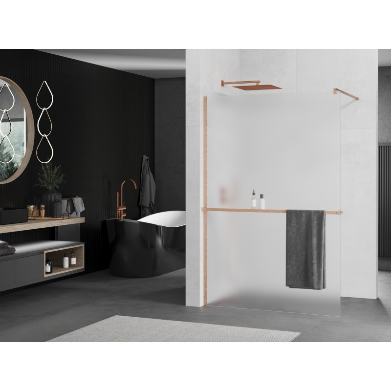 Mexen Kioto+ Duschwand mit Ablage Walk-in 140 x 200 cm, satiniert, gebürstetes Kupfer - 800-140-121-65-30