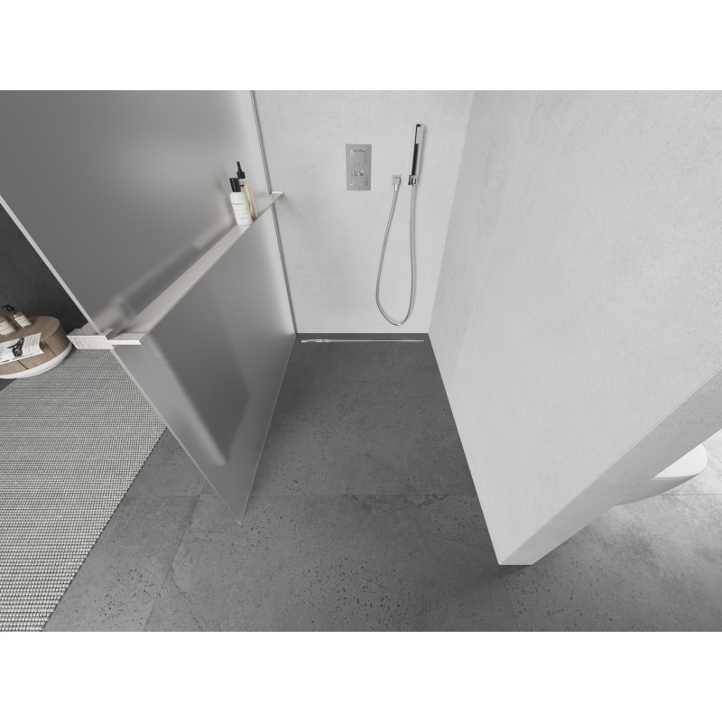 Mexen Kioto+ Duschwand mit Regal Walk-in 80 x 200 cm, Eisglas, gebürsteter Nickel - 800-080-121-97-30