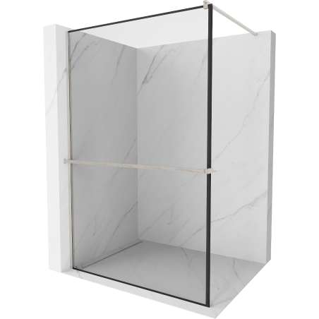 Mexen Kioto+ Duschwand mit Regal Walk-in 100 x 200 cm, schwarzer Rahmen, gebürstetes Nickel - 800-100-121-97-70