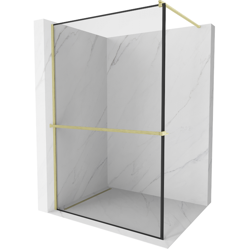 Mexen Kioto+ Duschwand mit Ablage Walk-In 70 x 200 cm, schwarzer Rahmen, gebürstetes Gold - 800-070-121-55-70