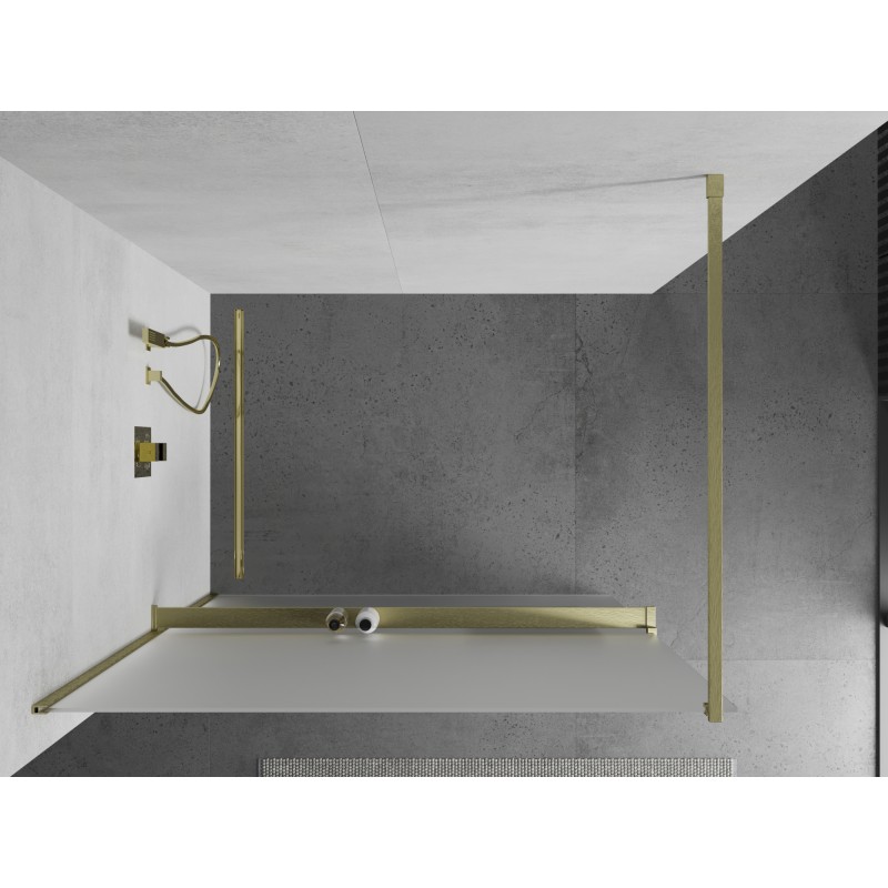 Mexen Kioto+ Duschwand mit Ablage Walk-in 100 x 200 cm, Matt, Gebürstetes Gold - 800-100-121-55-30