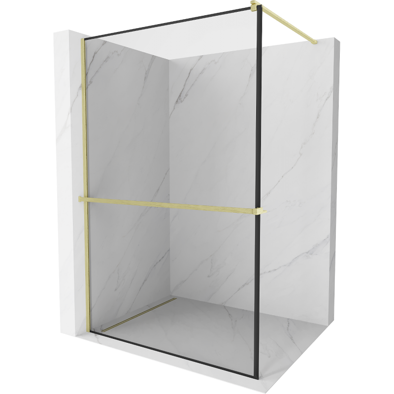 Mexen Kioto+ Duschwand mit Ablage Walk-in 100 x 200 cm, schwarzer Rahmen, gebürstetes Gold - 800-100-121-55-70