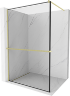 Mexen Kioto+ Duschwand mit Ablage Walk-in 100 x 200 cm, schwarzer Rahmen, gebürstetes Gold - 800-100-121-55-70