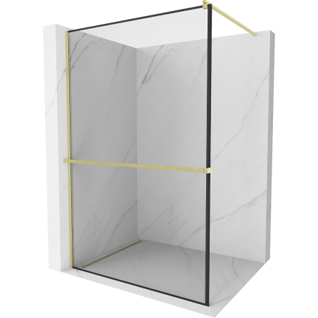Mexen Kioto+ Duschwand mit Ablage Walk-in 120 x 200 cm, schwarzer Rahmen, gebürstetes Gold - 800-120-121-55-70