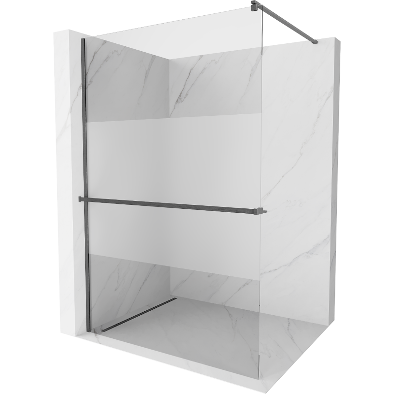 Mexen Kioto+ Duschwand mit Ablage Walk-in 90 x 200 cm, transparent/frost, gebürstetes Gun Gray - 800-090-121-66-35