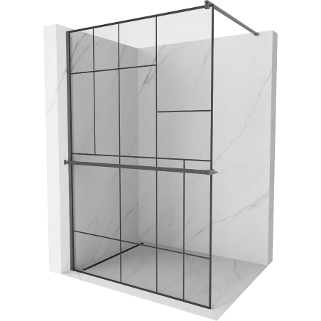 Mexen Kioto+ Duschwand mit Ablage Walk-in 90 x 200 cm, schwarzes Muster, gebürstetes Gun Gray - 800-090-121-66-78