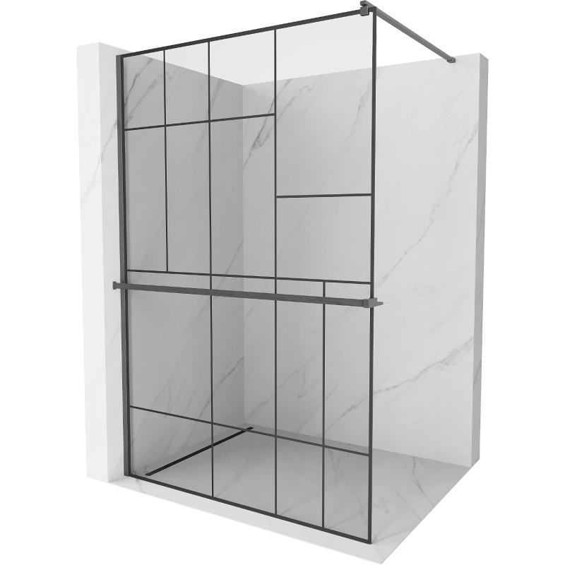 Mexen Kioto+ Duschwand mit Ablage Walk-in 140 x 200 cm, schwarzes Muster, gebürstetes Gun Gray - 800-140-121-66-78