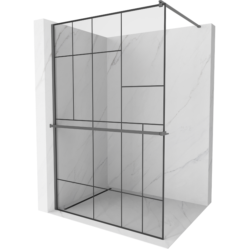 Mexen Kioto+ Duschwand mit Regal Walk-in 80 x 200 cm, schwarzes Muster, Gun Metal - 800-080-121-95-78