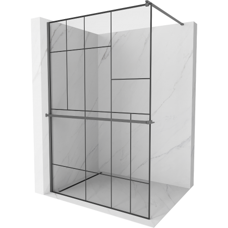 Mexen Kioto+ Duschwand mit Regal Walk-in 100 x 200 cm, schwarzes Muster, Gun Metal - 800-100-121-95-78