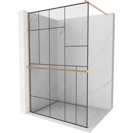 Mexen Kioto+ Duschwand mit Regal Walk-in 110 x 200 cm, schwarzes Muster, gebürstetes Kupfer - 800-110-121-65-78