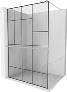 Mexen Kioto+ Duschwand mit Ablage Walk-in 70 x 200 cm, schwarzes Muster, gebürsteter Nickel - 800-070-121-97-78