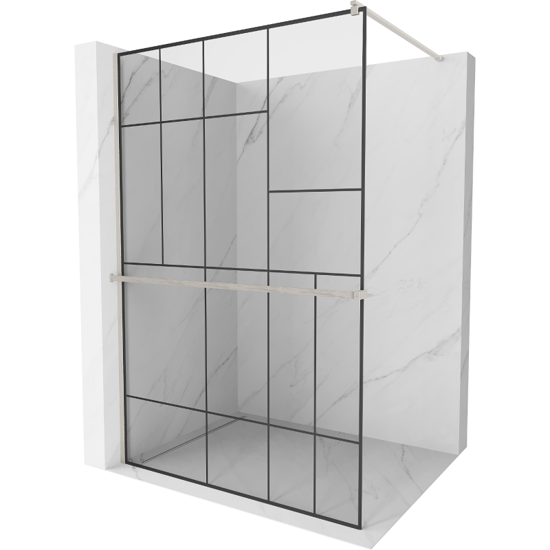 Mexen Kioto+ Duschwand mit Ablage Walk-in 90 x 200 cm, schwarzes Muster, gebürstetes Nickel - 800-090-121-97-78