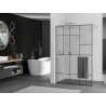 Mexen Kioto+ Duschwand mit Ablage Walk-in 90 x 200 cm, schwarzes Muster, gebürstetes Nickel - 800-090-121-97-78