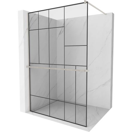 Mexen Kioto+ Duschwand mit Regal Walk-in 100 x 200 cm, schwarzes Muster, gebürsteter Nickel - 800-100-121-97-78