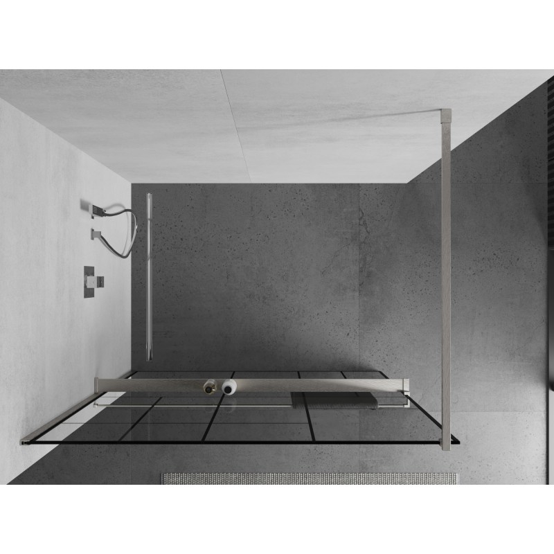 Mexen Kioto+ Duschwand mit Regal Walk-in 100 x 200 cm, schwarzes Muster, gebürsteter Nickel - 800-100-121-97-78