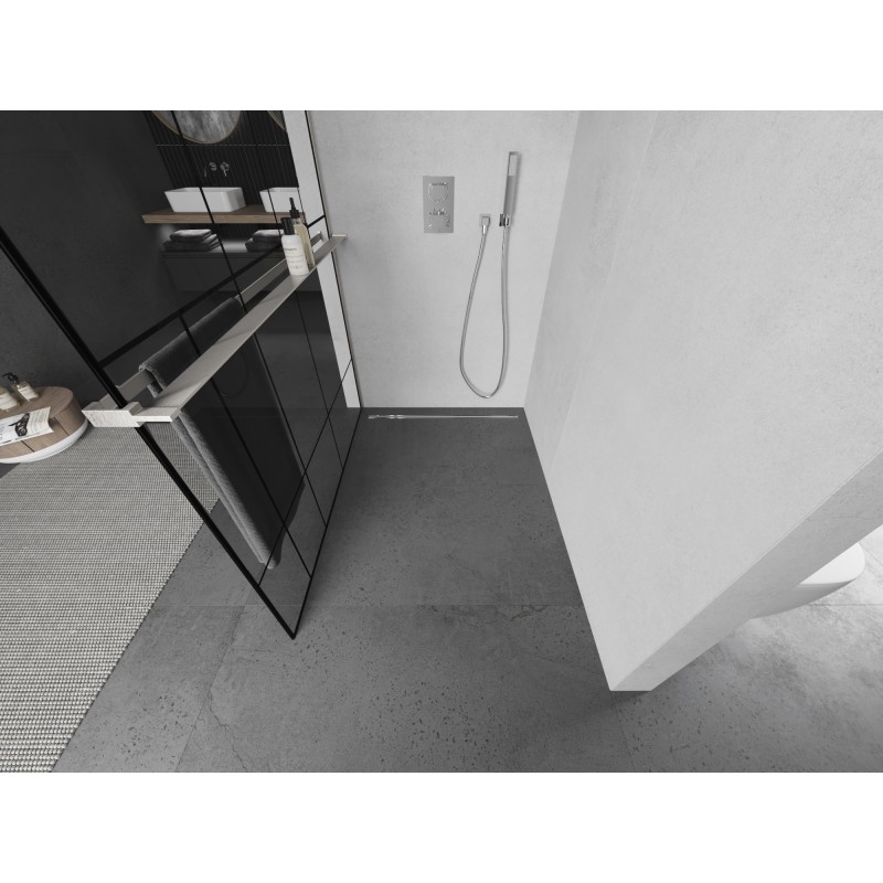 Mexen Kioto+ Duschwand mit Regal Walk-in 120 x 200 cm, schwarzes Muster, gebürsteter Nickel - 800-120-121-97-78