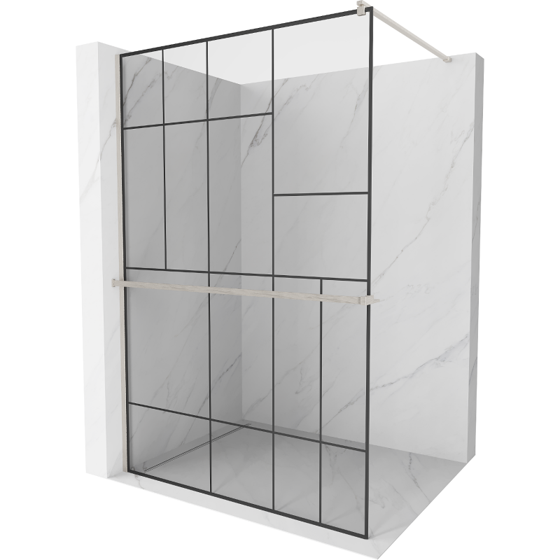 Mexen Kioto+ Duschwand mit Regal Walk-in 130 x 200 cm, schwarzes Muster, gebürsteter Nickel - 800-130-121-97-78
