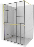 Mexen Kioto+ Duschwand mit Ablage Walk-in 90 x 200 cm, schwarzes Muster, gebürstetes Gold - 800-090-121-55-78