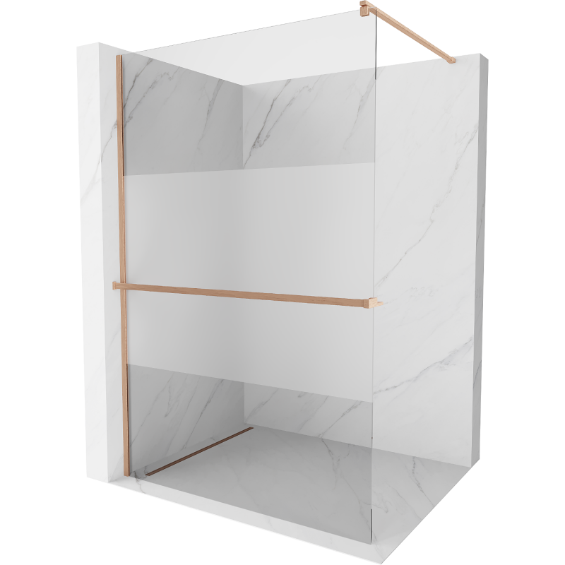 Mexen Kioto+ Duschwand mit Ablage Walk-in 70 x 200 cm, transparent/Eis, gebürstetes Kupfer - 800-070-121-65-35