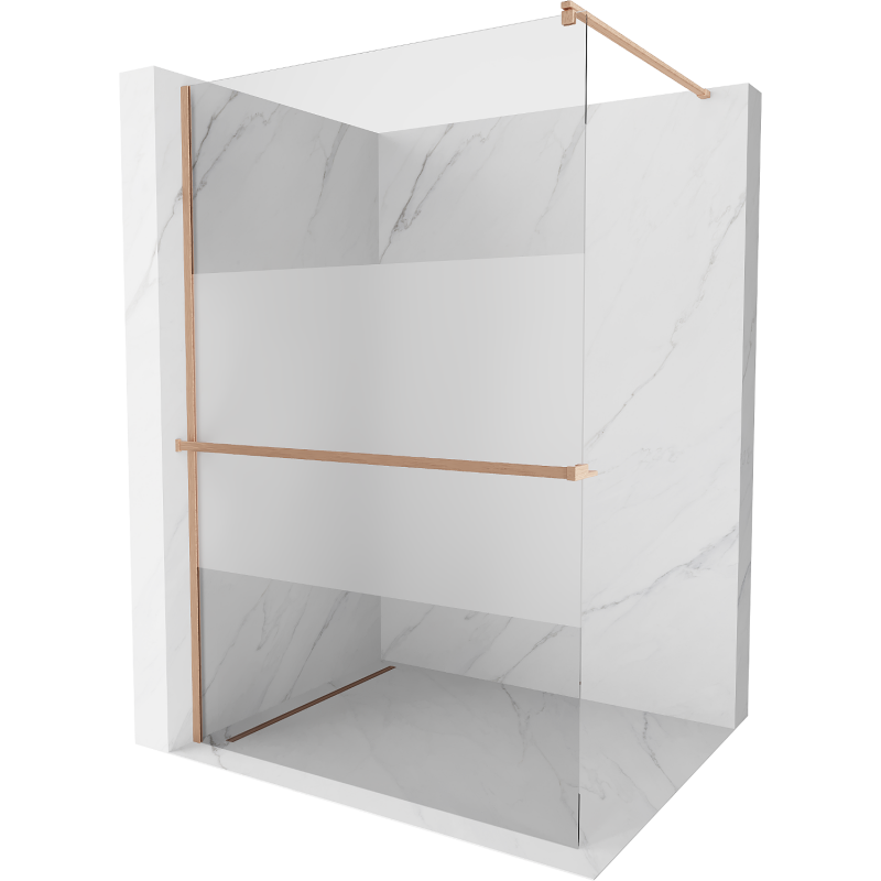 Mexen Kioto+ Duschwand mit Ablage Walk-in 80 x 200 cm, transparent/frost, gebürstetes Kupfer - 800-080-121-65-35