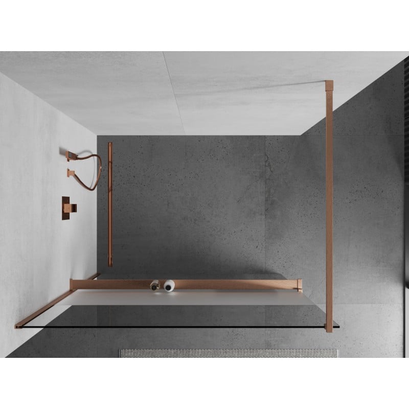 Mexen Kioto+ Duschwand mit Regal Walk-in 90 x 200 cm, transparent/Frost, gebürstetes Kupfer - 800-090-121-65-35