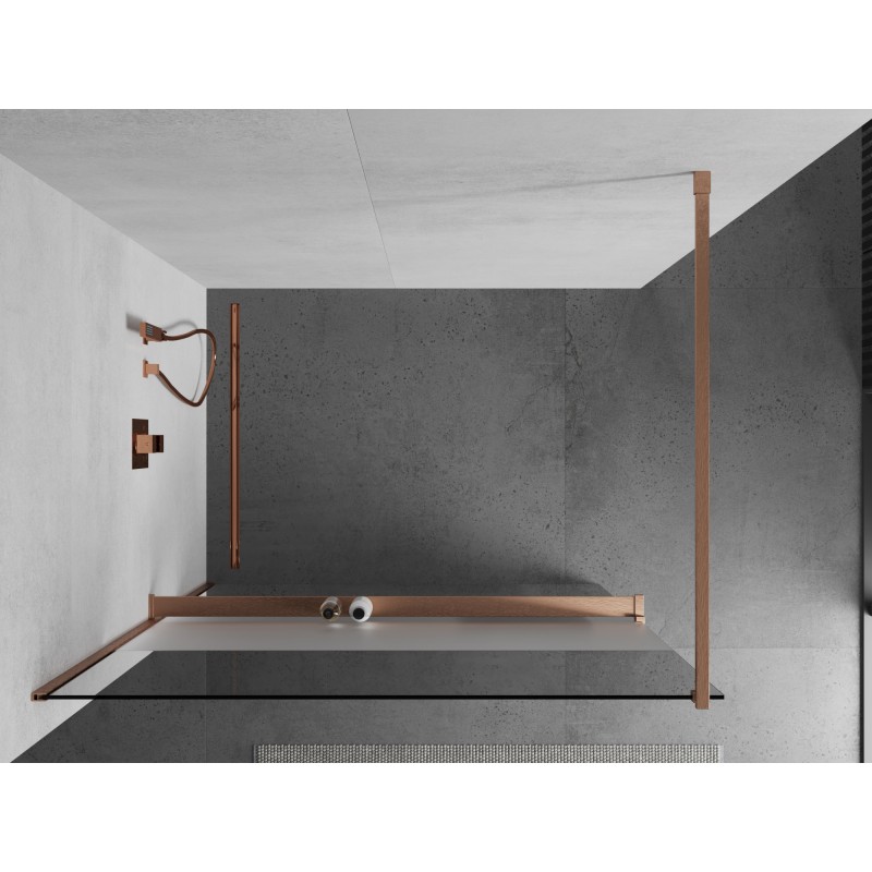 Mexen Kioto+ Duschwand mit Ablage Walk-in 100 x 200 cm, transparent/satiniert, gebürstetes Kupfer - 800-100-121-65-35