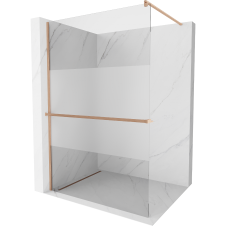 Mexen Kioto+ Duschwand mit Ablage Walk-in 110 x 200 cm, transparent/Mattglas, gebürstetes Kupfer - 800-110-121-65-35