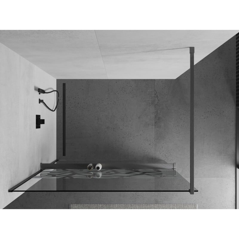 Mexen Kioto+ Duschwand mit Ablage Walk-in 90 x 200 cm, weißes Muster, gebürstet Gun Grau - 800-090-121-66-85
