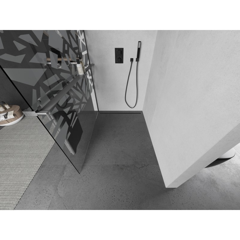 Mexen Kioto+ Duschwand mit Ablage Walk-in 90 x 200 cm, weißes Muster, gebürstet Gun Grau - 800-090-121-66-85