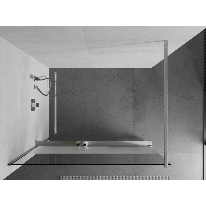 Mexen Kioto+ Duschwand mit Regal Walk-in 80 x 200 cm, transparent/Matt, gebürsteter Nickel - 800-080-121-97-35