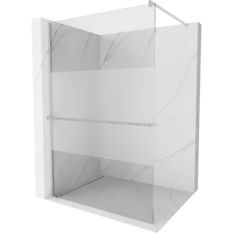 Mexen Kioto+ Duschwand mit Ablage Walk-in 90 x 200 cm, transparent/frost, gebürsteter Nickel - 800-090-121-97-35