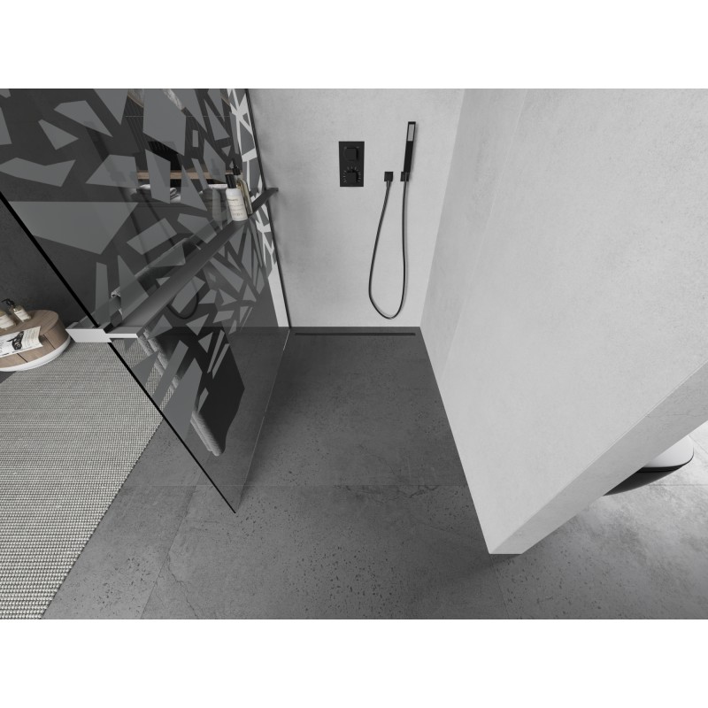 Mexen Kioto+ Duschwand mit Regal Walk-in 70 x 200 cm, weißes Muster, Gun Metal - 800-070-121-95-85