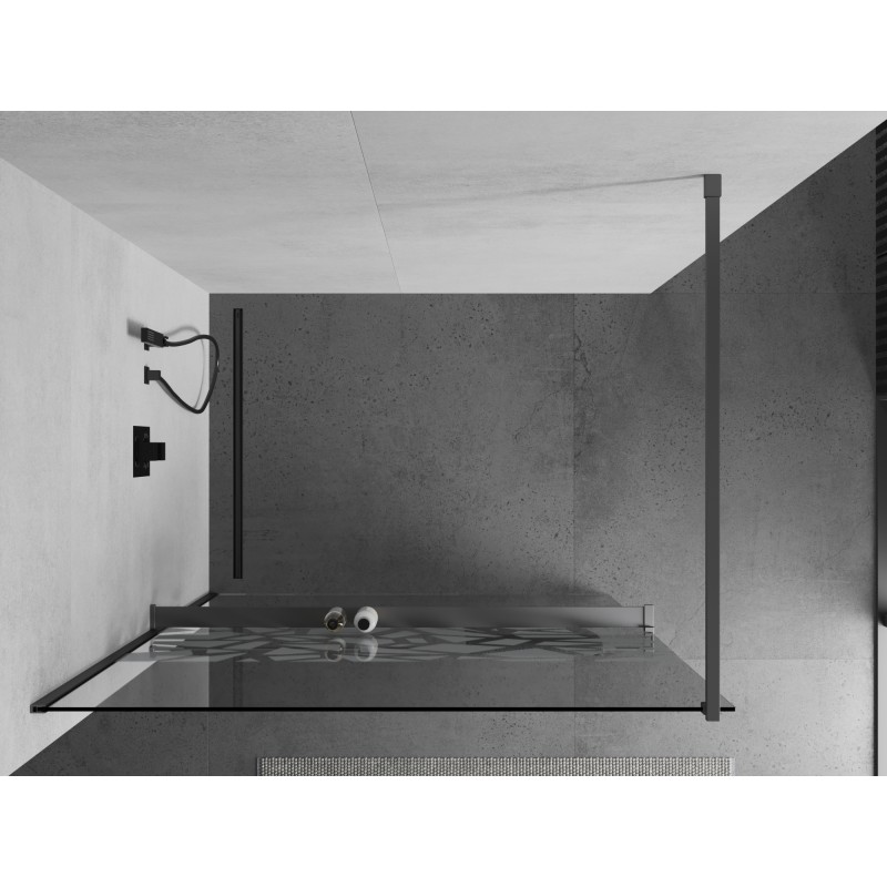 Mexen Kioto+ Duschwand mit Regal Walk-in 70 x 200 cm, weißes Muster, Gun Metal - 800-070-121-95-85
