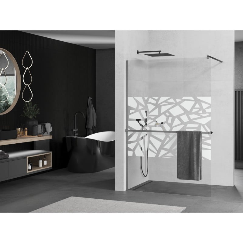 Mexen Kioto+ Duschwand mit Ablage Walk-in 100 x 200 cm, weißes Muster, Gun Metal - 800-100-121-95-85