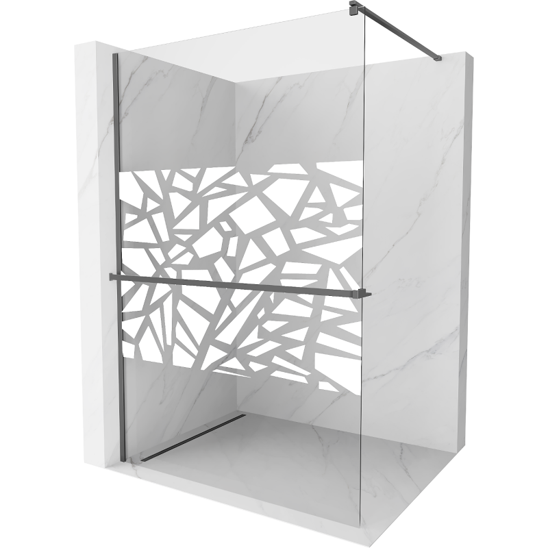 Mexen Kioto+ Duschwand mit Regal Walk-in 110 x 200 cm, weißes Muster, Gun Metal - 800-110-121-95-85