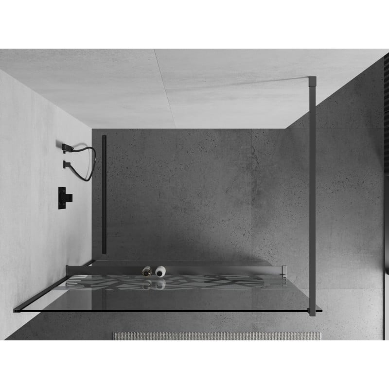 Mexen Kioto+ Duschwand mit Regal Walk-in 110 x 200 cm, weißes Muster, Gun Metal - 800-110-121-95-85