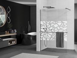 Mexen Kioto+ Duschwand mit Regal Walk-in 140 x 200 cm, weißes Muster, Gun Metal - 800-140-121-95-85