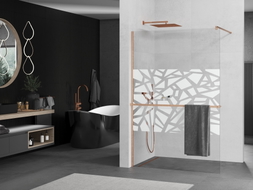 Mexen Kioto+ Duschwand mit Regal Walk-in 70 x 200 cm, weißes Muster, gebürstetes Kupfer - 800-070-121-65-85